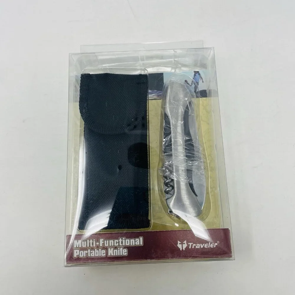 Traveler 12 Function Chrome Utility Knife in Stainless‎ Steel & Nylon Belt Pouch